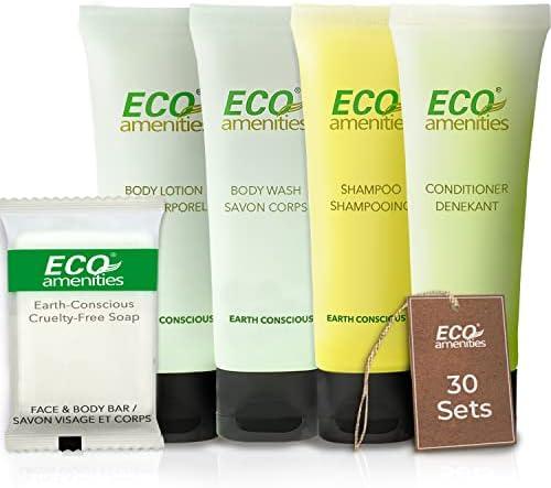 ECO amenities Travel Essentials Toiletry Kit - 150-Piece, 30 x 30ml Shampoo & Conditioner - 30 x 30ml Body Wash & Lotion - 30 x 28g Soap
