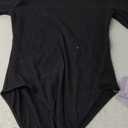 MANGOPOP Women's Half Sleeve Crew Neck Bodysuit 3/4 Sleeve Body Suit Slim Fit Going Out Tops Medium, Black 