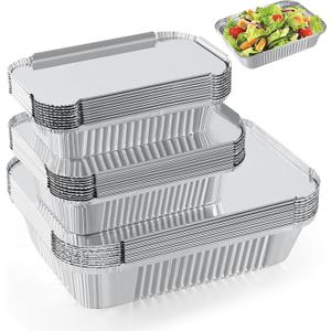 Notwoe 30 Pack Disposable Aluminum Pans With Lids, 10x7.5 And 7.3x5.3 Square 6.9x4.3 Square Combo Set, Disposable Baking and Cake Pan. (30 Pack w/Lids)