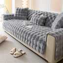 Faux Fur Couch Cover,Rabbit Plush,Non-Slip Furniture Protector (Light Grey, 36"x63"/Loveseat Cover)