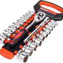 Egofine 21pcs 3/8 Inch Ratchet Socket Wrench Set, Drive Socket Set with 19 Sockets, 6-24mm sockets and 2 Way Quick Released Ratchet Handle and Extension Bar