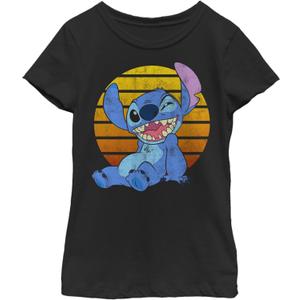 Disney Girl's Lilo & Stitch Winking T-Shirt (Medium, Black)