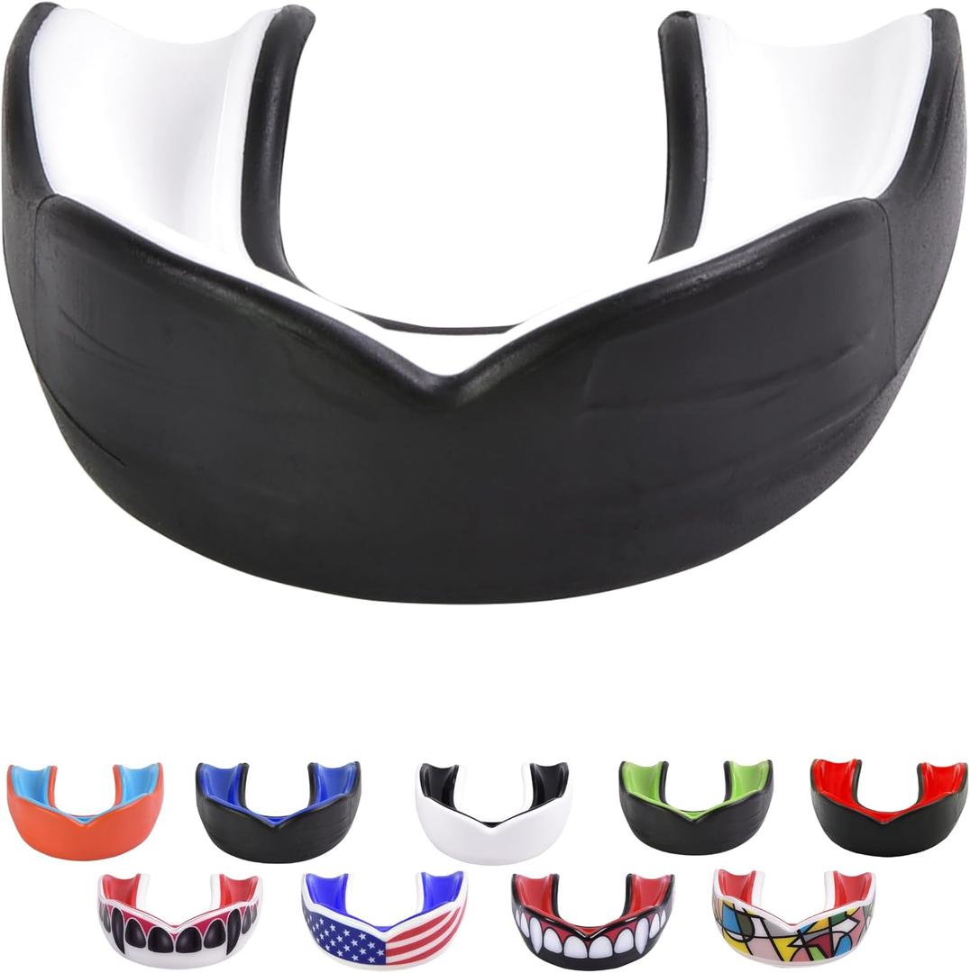 Oral Mart Black/White Adult Gum Shield - Sports Mouth Guard for Karate, Boxing, Martial Arts, Football, MMA, Sparring, Hockey, Rugby, BJJ, Muay Thai,Soccer