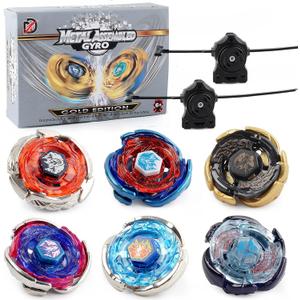 Gyros 6 Pieces Pack, Battling Tops Metal Fusion Starter Set with Stickers Two Launchers Gift Idea Toys for Boys Kids Children Age 6+…, 6pcs