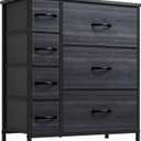 YITAHOME High Storage Tower with 7 Drawers - Fabric Dresser, Organizer Unit for Living Room, Closets,- Sturdy Steel Frame, Easy Pull Fabric Bins & Wooden Top (Black/Grey)