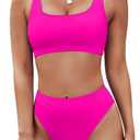 Pink Queen Women's Crop Top High Waisted Cheeky Bikini Set Two Piece Swimsuits XL Rose Red