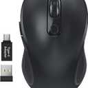 WisFox 2.4G Wireless Mouse for Laptop, Ergonomic Computer Mouse with USB Receiver and Type-C Adapter, 3 Adjustable Levels, 6 Button Cordless Wireless Mice for Windows Mac PC Notebook (Black)