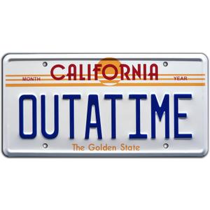 Celebrity Machines | Back to The Future | Delorean | Outatime | Metal Stamped Vanity Prop Vanity Plate, Metal Decorative Tag, Corrosion Resistant, Quality Novelty Sign, Wall Decoration, Wall Hanging