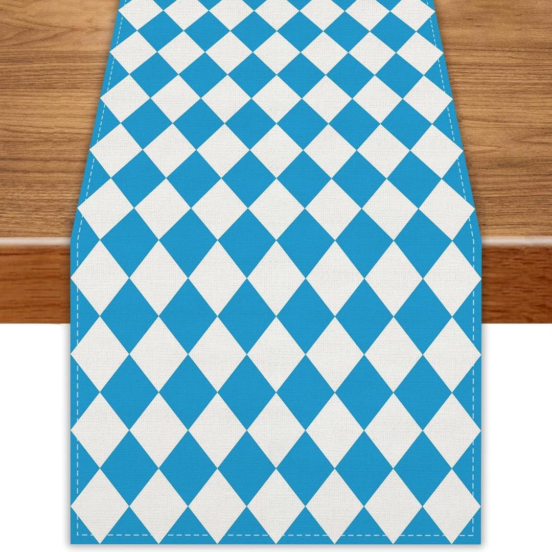 Blue Oktoberfest Table Runner Bavarian Party German Flag Tablecloth Bavarian Oktoberfest Beer Party Decorations and Supplies for Home