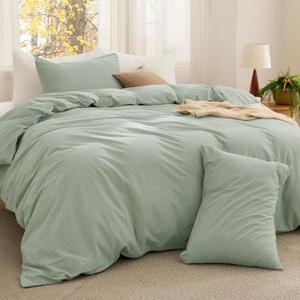 Bedsure Comforter Set King Size - Cotton Fabric with Microfiber Inner Fill, Sage Green Soft Bed Set for All Seasons, 3 Pieces, 1 Comforter (104" x 90") and 2 Pillow Cases (20" x 36")
