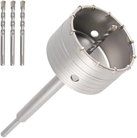 JAPCHET 100 mm/4inch Concrete Hole Saw, SDS Plus Shank Masonry Hole Saw with 3 PCS Drill Bits for Brick, Concrete, Cement, Stone, Wall