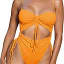 Viottiset Women's Cut Out Drawstring One Piece Swimsuit Cheeky High Cut Bathing Suit (X-Large, Vitality Orange)