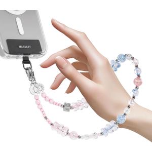 MAGEASY Beaded Phone Charm for Women - Cell Phone Wrist Strap with Teather Tab, Designed for iPhone & Android Phones, Keychain, Camera - Bear Bliss with Lobster Hooks (Double Hooks)