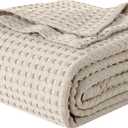 Elegant Comfort Premium 100% Cotton Waffle Blanket - Lightweight Breathable Waffle Weave Bed Blanket - Soft and Warm All Season Blanket for Couch, Sofa and Bed, King Size 90x108 Inches, Linen