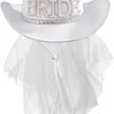 MGupzao Cowboy Hat with Veil Bachelorette Party, White Cowgirl Hat Wedding, Bridal Shower Decoration, Bride to be Gift