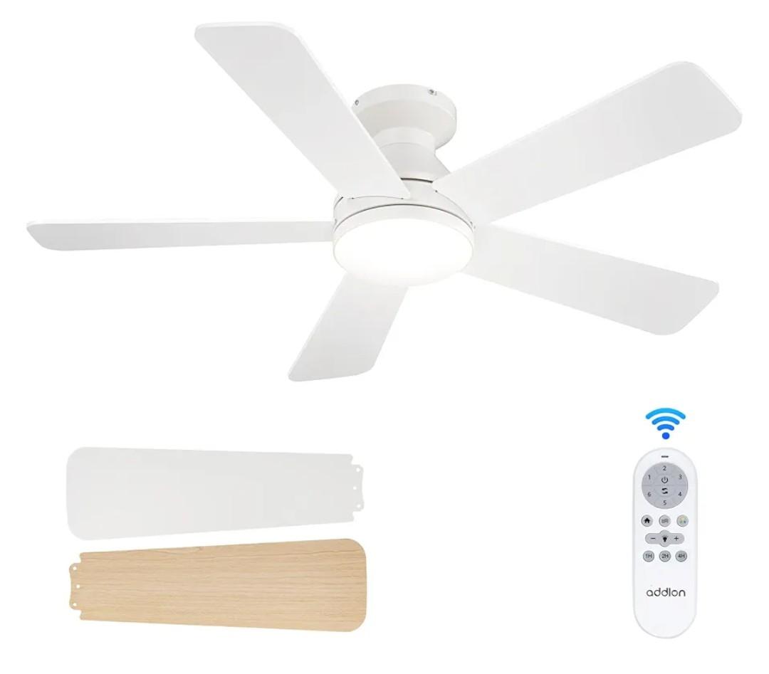 addlon Ceiling Fans with Lights, 42 Inch Low Profile Ceiling Fan with Light And Remote Control, Flush Mount, Reversible, 3CCT, Dimmable, Quiet, White Small Ceiling Fan for Bedroom Indoor/Outdoor Use