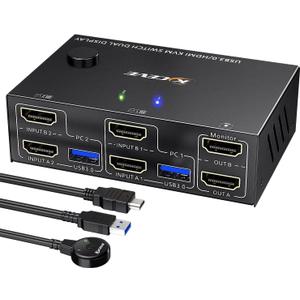 USB 3.0 HDMI KVM Switch 2 Monitors 2 Computers 4K@60Hz 2K@144Hz, EDID Emulator, Camgeet Dual Monitor KVM Switch for 2 Computers Share 2 Displays and 4 USB 3.0 Ports,Wired Remote and Cables Included USB 3.0 HDMI KVM Switch 2 Monitors 2 Computers 4K@60Hz 2K@144Hz, EDID Emulator, Camgeet Dual Monitor KVM Switch for 2 Computers Share 2 Displays and 4 USB 3.0 Ports,Wired Remote and Cables Included
