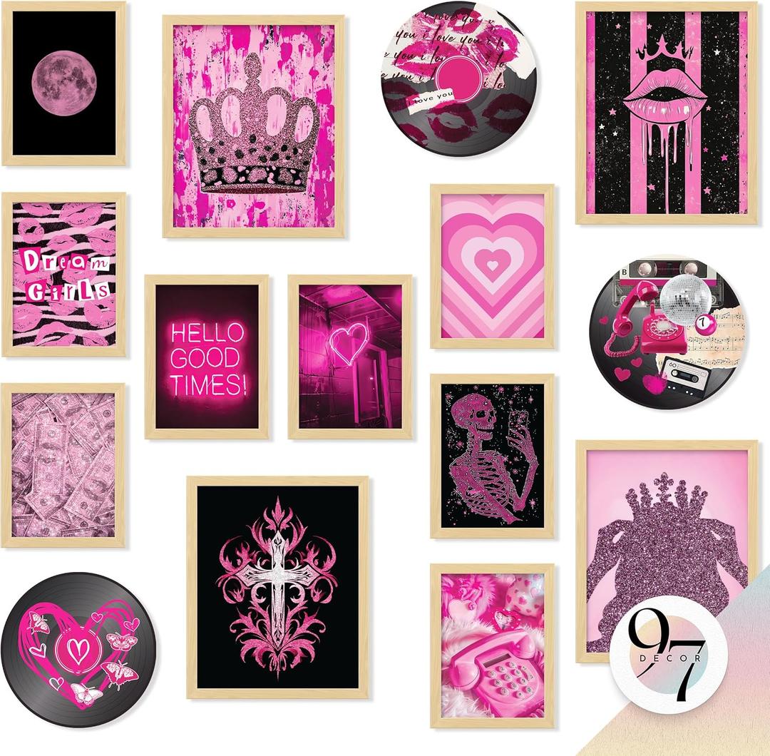 97 Decor Pink Y2k Room Decor Aesthetic - Mcbling Trashy Y2k Posters For Girls Room, 2000s Room Decor For Teen Girls Y2k Decorations, Hot Pink Wall Art Prints Baddie Pictures For Bedroom (Unframed) (8x10 Inches)
