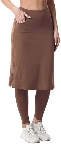 HOKOYI Women's Modest Long Skirt with Attached Leggings Pockets Midi Cover Up Workout Skirted Capris L