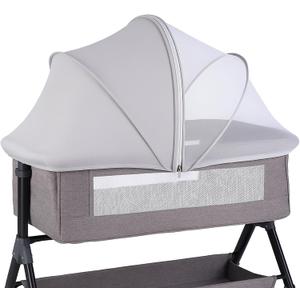 Portable Bassinet Cover with Mosquito Net & 2-Way Zipper, Mosquito Net to Block Light, Bassinet Bedside Sleeper Crib Tent for Toddler Baby, Keep Cats/Bugs OutGrey