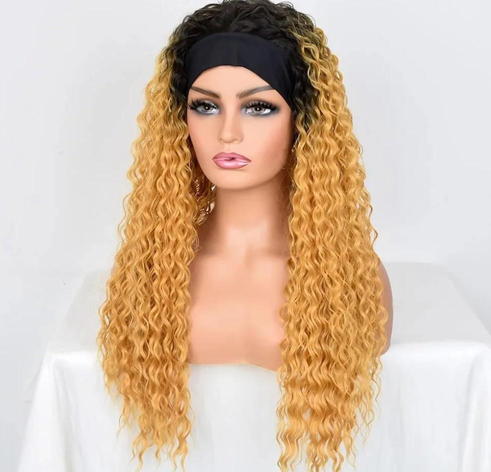 26IN Headband Wigs For Black Women Deep Water Wave Synthetic Wig Bohemian Curly Glueless Machine Hair Wigs T1B-114 22inches