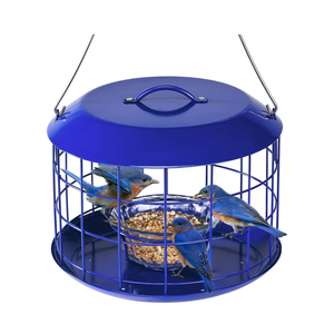 Kingsyard Bluebird Feeders for Outdoors Hanging, All Metal, Cage Mealworm Bird Feeder with Tray, Squirrel Proof & Weatherproof, Easy to Refill & Clean (Blue)