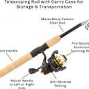 Telescopic Fishing Pole - 5.5-Foot Carbon Fiber Rod and Ambidextrous Reel Combo with Handy Carrying Case for Lake, Pond, or River by Wakeman (Black)