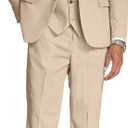 COOFANDY Men's 3 Piece Linen Suits Casual Lightweight Blazer Jackets Vest Pants Set for Wedding Business Prom (X-Large, Khaki)