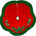 Kurt Adler 48-Inch Velvet Red with Green Leaves Applique Treeskirt