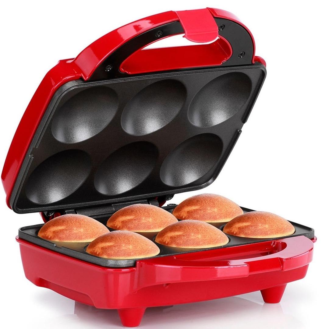 Holstein Housewares Non-Stick 6-Count Electric Cupcake Maker Machine Bakes 6 Cupcakes, Muffins, Pizza Cups, Cinnamon Buns Perfect for Gifts, Birthdays, Holidays, or Bake Sales, Red