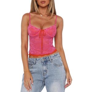 Women Y2K Camisole Spaghetti Strap Lace Trim Square Neck Tank Top Summer Basics Going Out Tops Streetwear (Small)