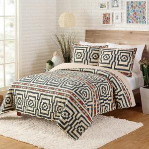 Jungalow Hypnotic Black 3-Piece Cotton Quilt Set Lightweight Coverlet Set, Printed Quilted Bedding Set with Shams, All Seasons, King Size