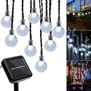 Outdoor Solar String Lights, 46FT 66LED 8Modes Crystal Solar Powered Christmas Fairy String Lights Waterproof for Outside Yard Fence Easter Holiday Party Porch Garden Decor(Pure White)