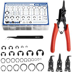 870Pcs Alloy Steel M4-M28 C-Clip External Circlip Snap Rings and 1.5mm-10mm E-Clip Retaining Rings with Snap Ring Pliers for Automobiles Motorcycle Lawnmowers Electrical Appliances