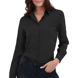 Women's Basic Button Down Shirts Long Sleeve Plus Size Simple Stretch Formal Casual Shirt Blouse (S, Black) Women's Basic Button Down Shirts Long Sleeve Plus Size Simple Stretch Formal Casual Shirt Blouse (S, Black)