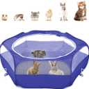 Pawaboo Small Animals Playpen, Waterproof Small Pet Cage Tent with Zippered Cover, Portable Outdoor Yard Fence with 3 Metal Rod for Chick/Kitten/Puppy/Guinea Pig/Rabbits/Hamster/Chinchillas,Indigo