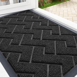 OLANLY Front Door Mat Indoor Outdoor Entrance, Waterproof All-Season, All-Weather Doormat, Sturdy Natural Rubber, Low Profile, Easy Clean Patio Porch Entryway Mat, Herringbone Brick (Black, 29.5x17)