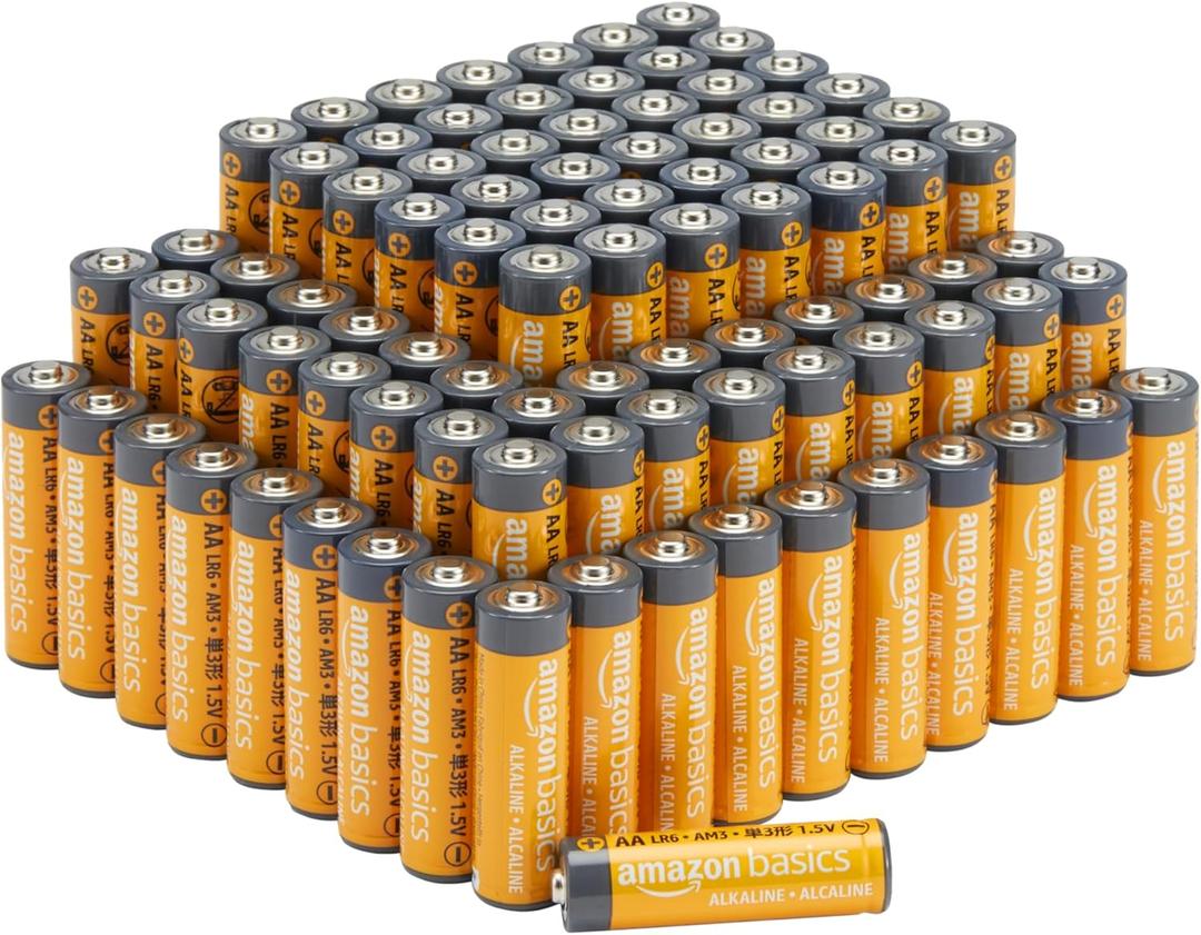Amazon Basics 100-Pack AA Alkaline High-Performance Batteries, 1.5 Volt, 10-Year Shelf Life (100 Count (AA/LR6))