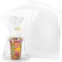 100Pcs Flat Bottom Cellophane Bags, 9.8x14x 3.8" Clear Goodie Baggies with Twist Ties for Party Favor Packaging, Cookie, Popcorn, Candy, Mug Wrapping