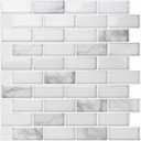 Art3d 10-Sheet Peel and Stick Backsplash Tile in White Marble, Self-Adhesive Wall Tiles Stick on Kitchen Laundry Room RV Renter - 12 x 12 Inch