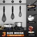 Walfos Silicone Whisk,Stainless Steel Wire Whisk Set of 3 -Heat Resistant 480F Kitchen Whisks for Non-stick Cookware,Balloon Egg Beater Perfect for Blending,Whisking,Beating,Frothing & Stirring,Black (7+9+11 in Black)