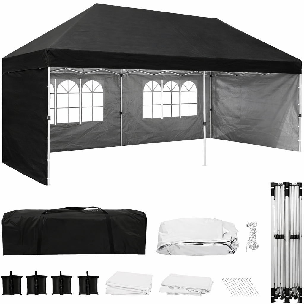 Eachbid 10x20 Pop Up Canopy Gazebo with 4 Removable Sidewalls, Windows, Carry Bag, Portable Waterproof Outdoor Tent, Commercial Instant Gazebo Tent for Patio/ Outdoor/ Wedding Parties and Events