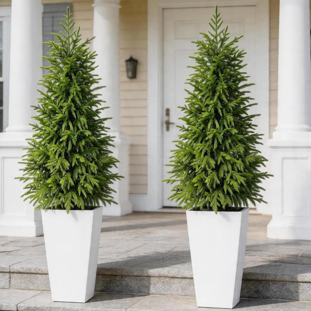 2-Pack 4FT Potted Topiary Trees Artificial Outdoor, Norfolk Pine Faux Tree, UV Resistant Artificial Trees for Home Decor Indoor Front Porch Decor Tall Fake Plants
