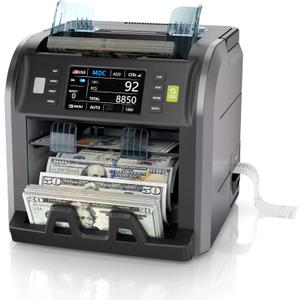 Aneken Ultra 2-Pocket Money Counter Machine Mixed Denomination with Built-in Printer, Multi-Currency Counter with Touch Screen, Bank-Grade Money Sorter with 2 CIS/UV/MG/IR/DD/DBL/HLF/CHN