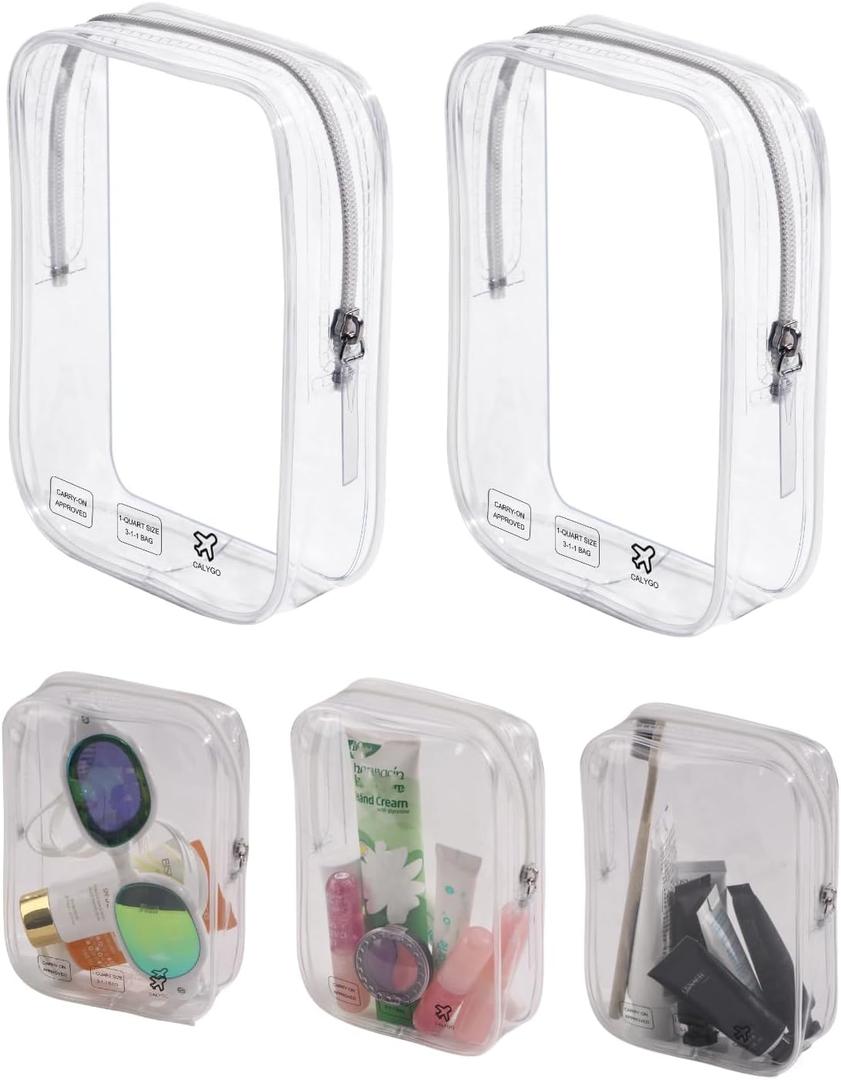 Long Flight Must Haves Traveling Items European International Airplane Essentials for Women Men Quart Size Travel Bag TSA Approved Toiletry Bag Clear Makeup Pouch,Gifts for People who Travel, 5 Pack
