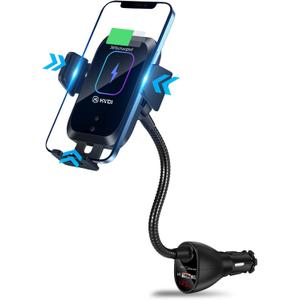 Wireless Car Charger Mount,Car Cigarette Lighter 15W Qi Fast Charging Auto-Clamping Dual QC 3.0 Port Air Vent Car Charger Phone Holder,for iPhone 13 Pro Max/12/11/XR/X/8,Samsung S21/S20/S10/9/8