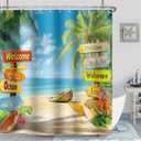 Tropical Beach Shower Curtain for Bathroom Palm Trees Coastal Nautical Seaside Ocean Shower Curtain Fabric Waterproof with 12 Hooks 72 x 72 Inch