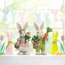 DoubleFill 2 Pcs Easter Bunny Figurine Easter Wooden Bunny Figurines Table Decoration for Spring Gifts Home Office Centerpiece Decor Party Supplies