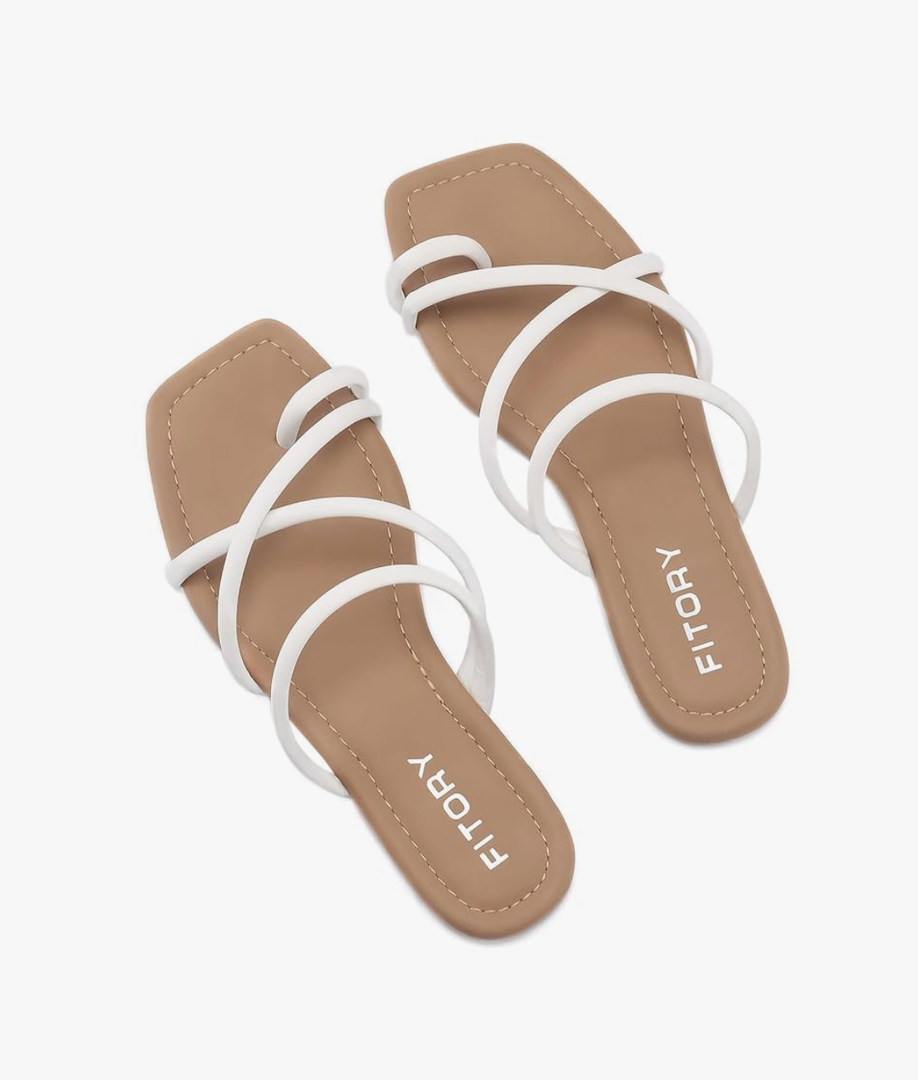 FITORY Women's Slide Sandals Flat Toe Ring Thongs with Cross Strap for Summer, Size 8