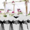 Black Organza Chair Sashes 50 Pack, Chair Bows for Party Wedding Conference Dcor, Universal Chiffon Chairs Knots Ties for Folding Chairs Decorations